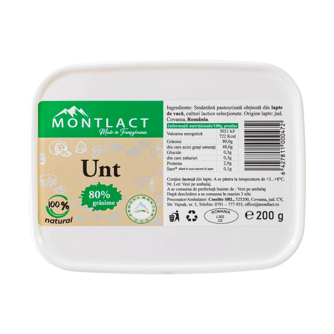 Unt din lapte de vacă 80% grăsime, 200 g