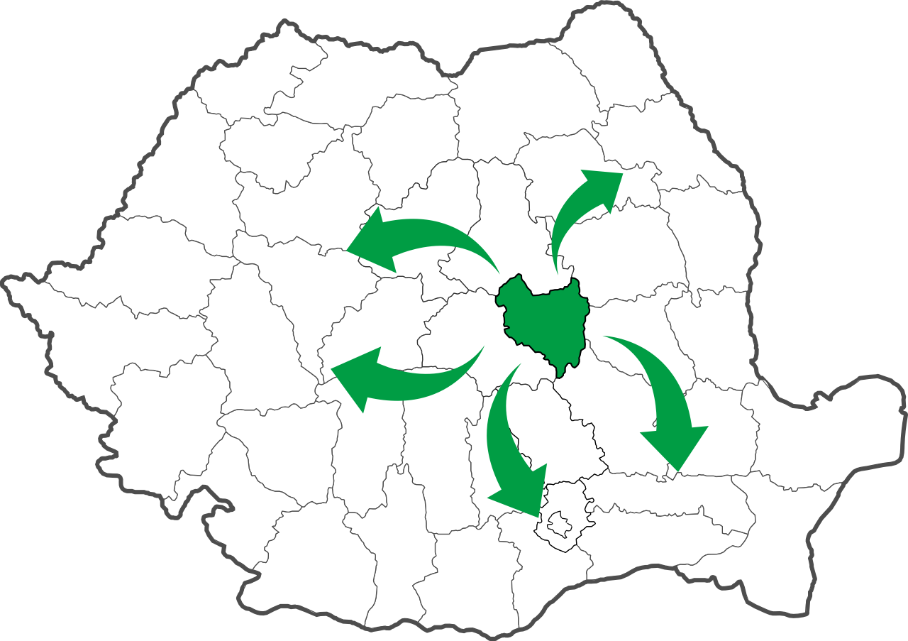 Hartă România cu extinderea Montlact din județul Covasna