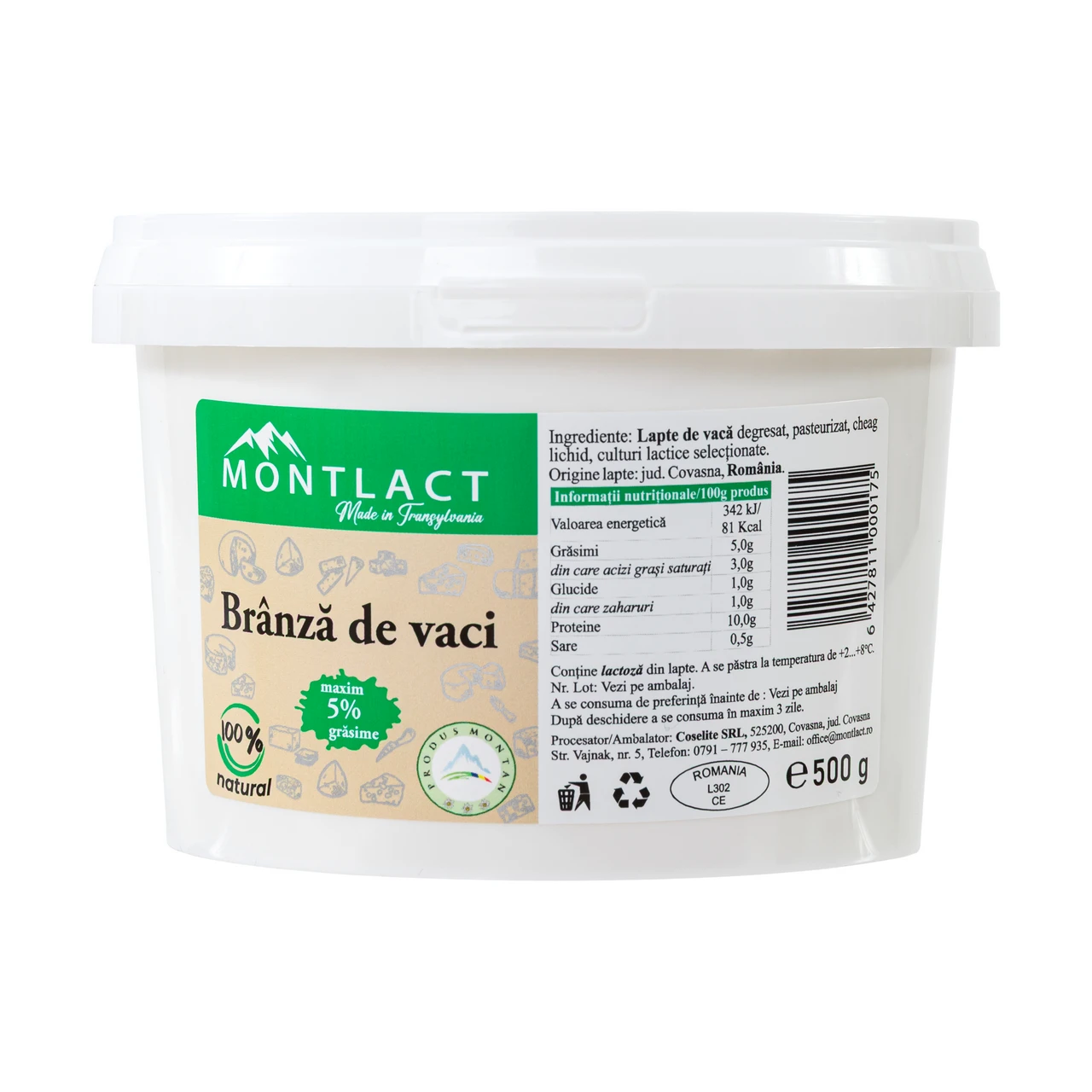 Brânză de vaci max. 5% grăsime, 500 g