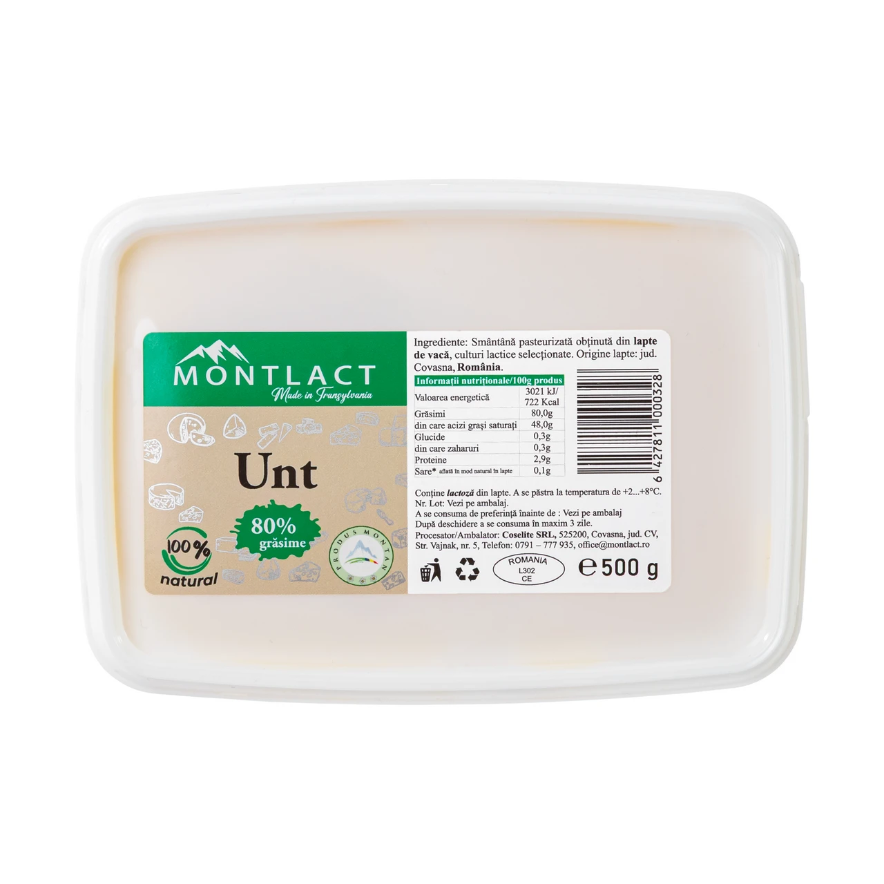 Unt din lapte de vacă 80% grăsime, 500 g
